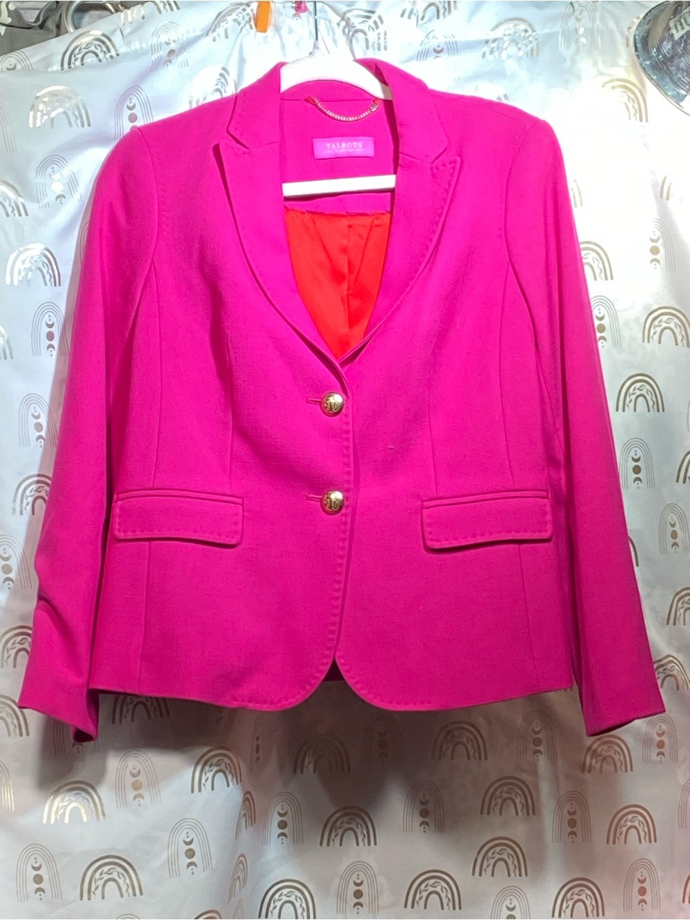 Talbots Hot Pink Tailored Blazer with Gold Buttons